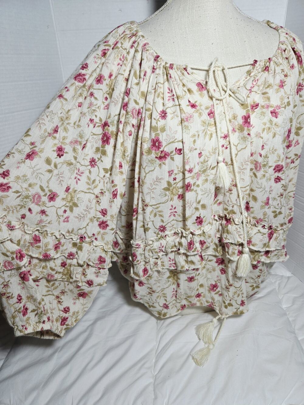 Ralph Lauren Denim & Supply Floral Ruffle Top M Oversized Boho Balloon Romantic